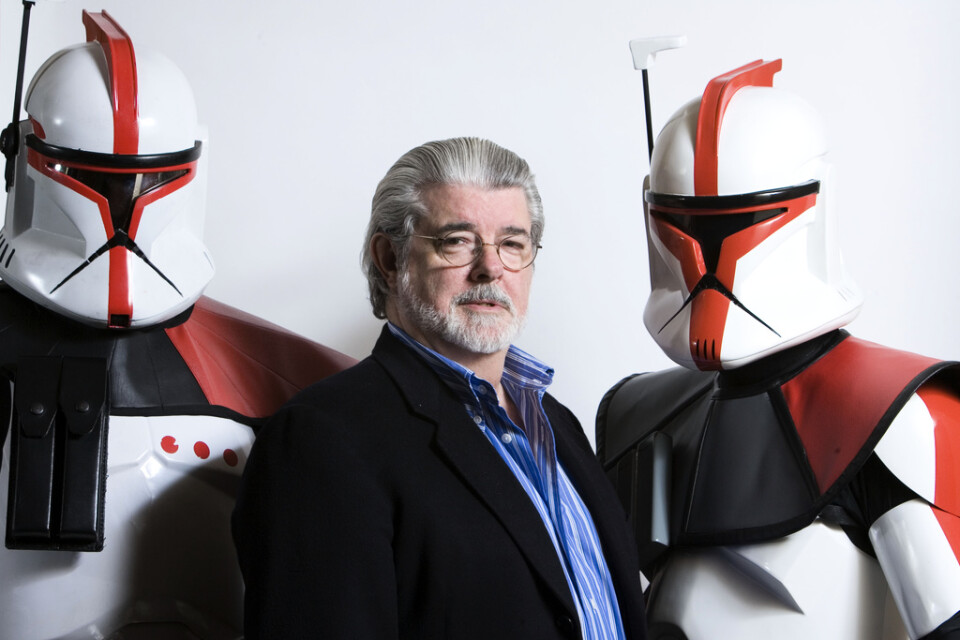 "Star wars"-skaparen George Lucas inför premiär av "Star wars: The clone wars" 2008. Arkivbild.