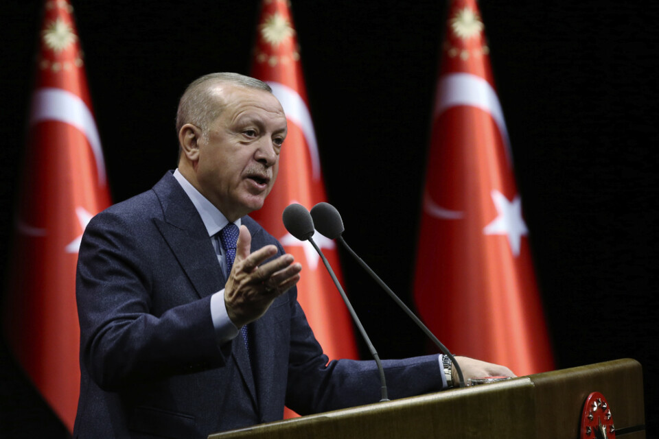 Turkiets president Recep Tayyip Erdogan under ett tal i Ankara i tisdags.