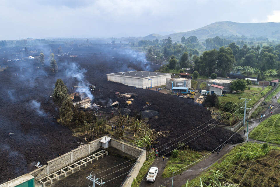 Lava från vulkanen Nyiragongo vid utbrottet i maj i fjol. Arkivbild.