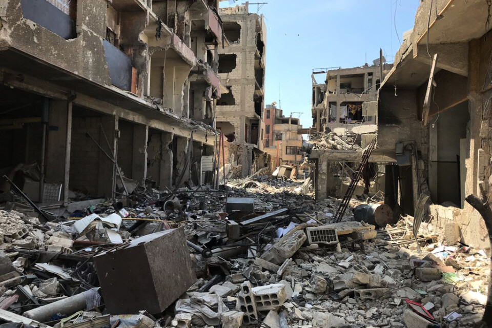 Platsen för en tidigare misstänkt kemvapenattack i närheten av Damaskus i Syrien. Arkivbild.