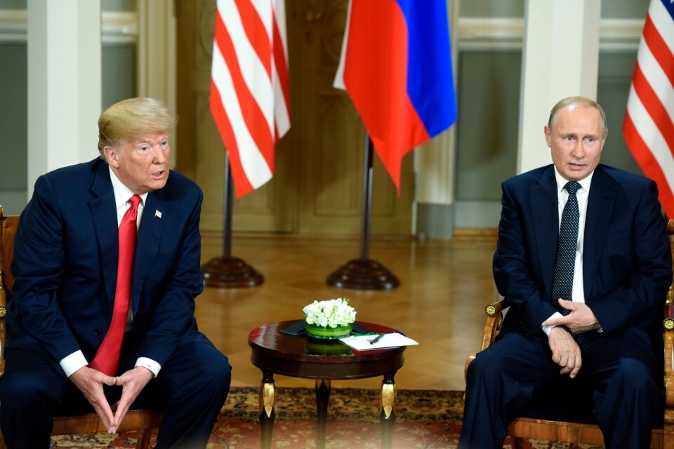 Trump och Putin under måndagens toppmöte i Helsingfors.