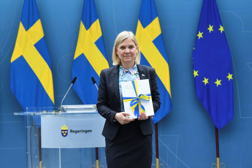 Finansminister Magdalena Andersson (S) presenterade på torsdagen vårbudgeten vid en digital pressträff i Rosenbad.
