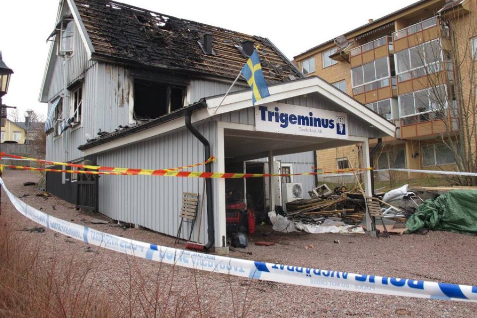 Utbränd. Byggnaden som tillhör företaget Trige Minus Ab blev totalt utbränd.