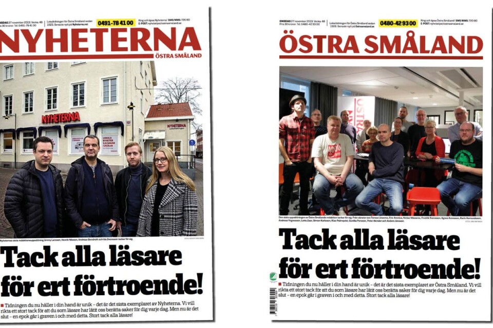 Sista numren av Nyheterna och Östra Småland.