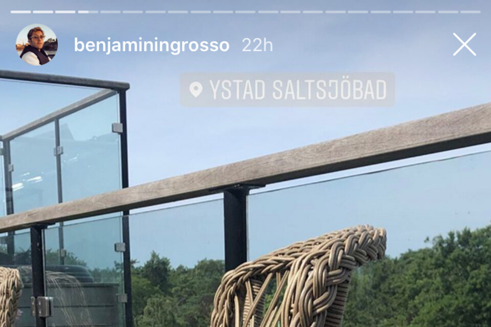 En bild tagen från Benjamin Ingrossos Instagram-story som visar en glimt av vyerna på Ystads Saltsjöbad.