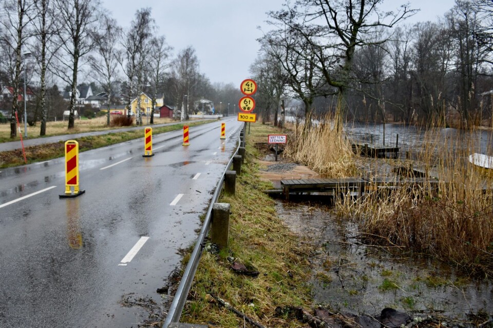 Höga vattenflöden Ronnebyån ledde till översvämning på delar av Reddvägen under onsdagseftermiddagen. Bilden är tagen vid ett tidigare tillfälle.