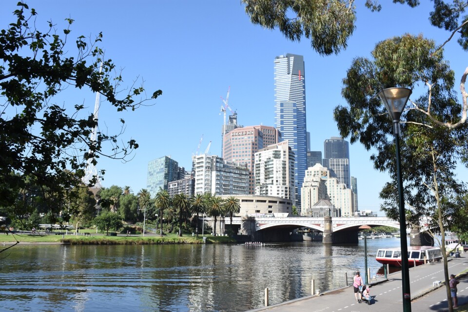 Melbournes stadskärna, Australien, vid Yarrafloden. Arkivbild.