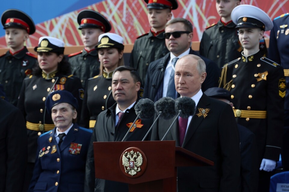 Rysslands president Vladimir Putin höll tal under militärparaden vid Röda torget i Moskva på tisdagen.