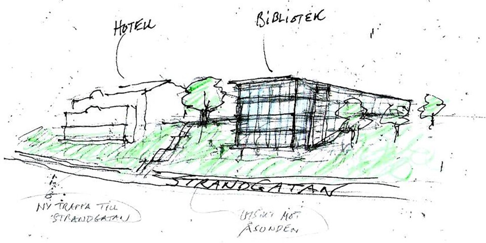 Så här föreslår tidigare stadsarkitekten Jonas Yngström att ett bibliotek i Stureparken kan se ut.