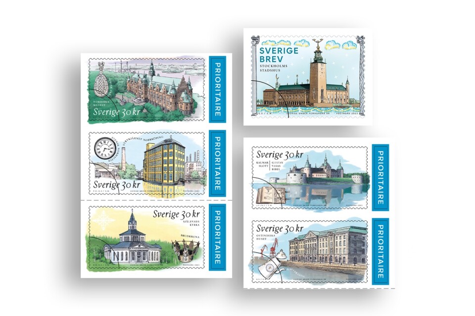 Med frimärksutgåvan Sverige under 500 år gör Postnord några nedslag i historien genom att visa byggnader med olika funktion och från olika århundraden.