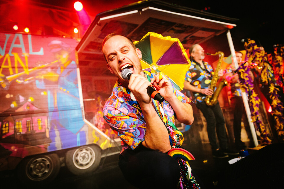 Glädjeorkestern Louisiana Avenue, med sångaren Pär Stenhammar i spetsen, tog initiativ till en interaktiv livekonsert från Cirkus i Stockholm. Pressbild.