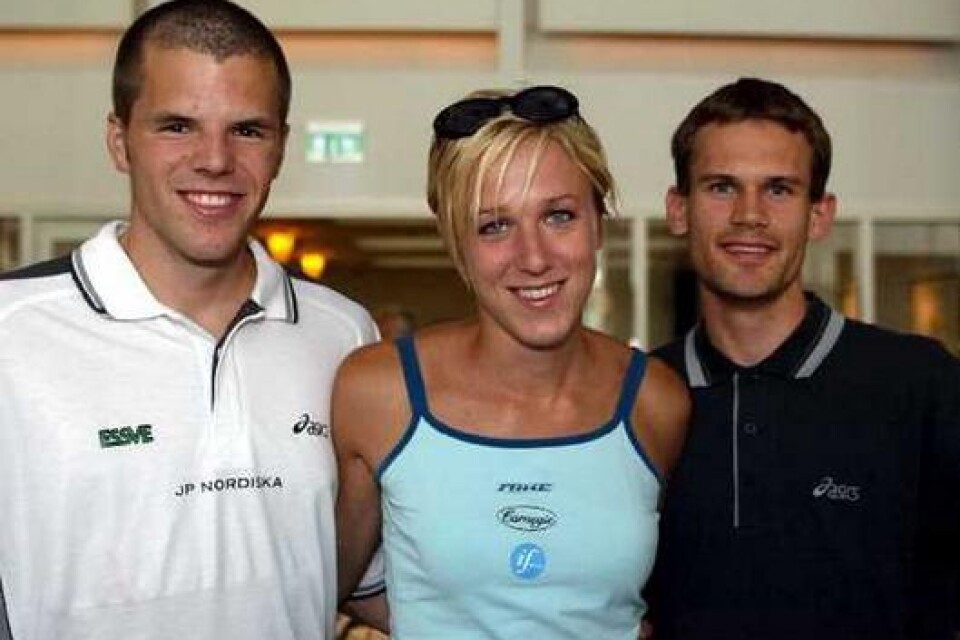 En av årets höjdpunkter. Kajsa Bergqvist, här tillsammans med Staffan Strand och Stefan Holm, siktar på att vinna damernas höjdhopp i årets DN-gala.Bild: