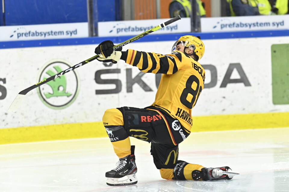 Skellefteås Jayce Hawryluk jublar efter sitt 5–2-mål borta mot Växjö. Skellefteå vann med 6–3.