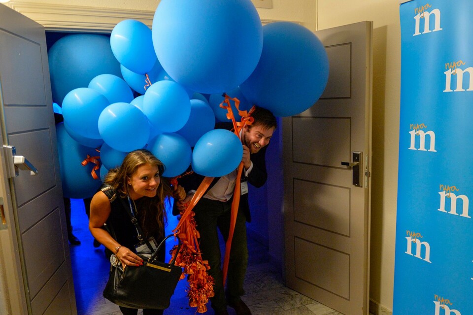 Gott om ballonger på Moderaternas EU-valvaka 2014.