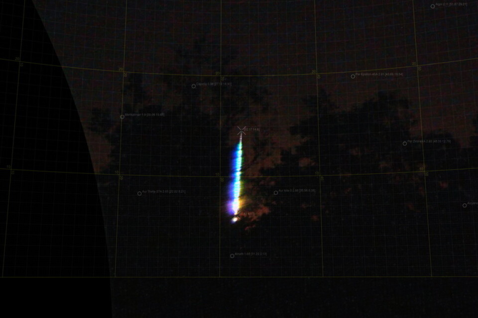 Meteoren fotograferad från Kristiansand, Norge.