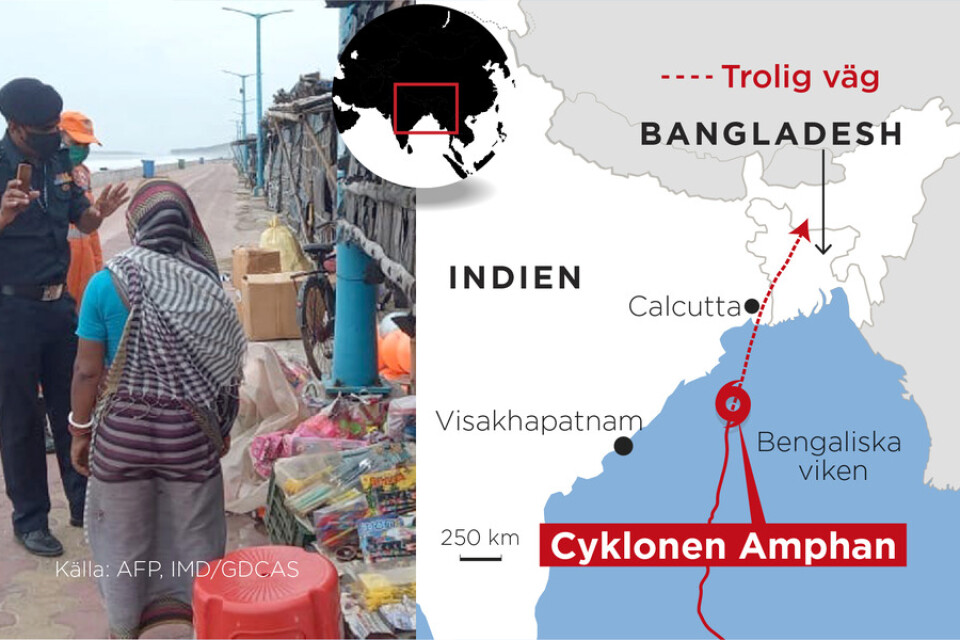 Den kraftig cyklon då den var på väg mot Indien och Bangladesh.