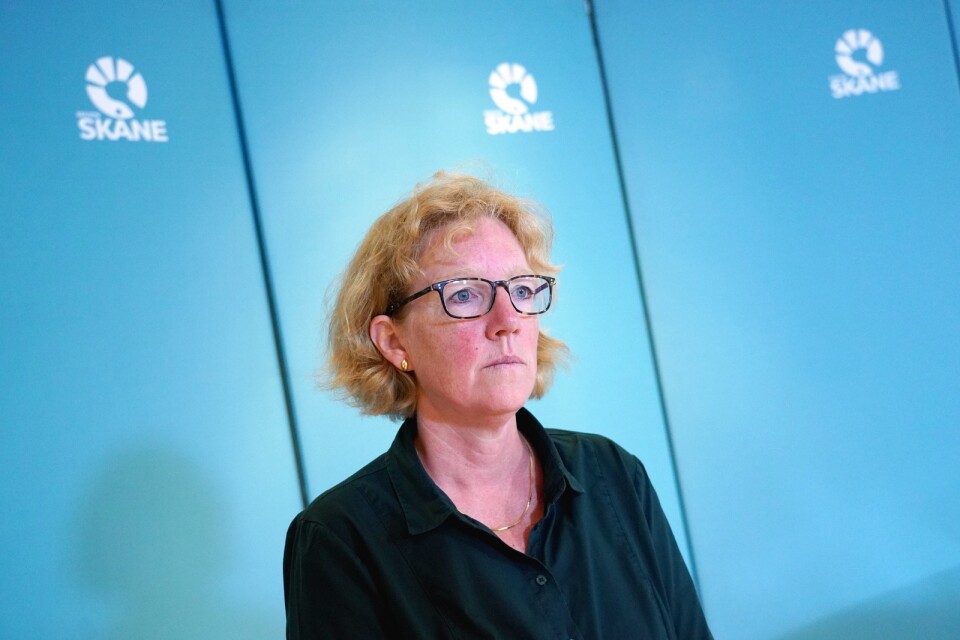 Eva Melander, smittskyddsläkare,  under onsdagens pressträff med Regions Skåne i Regionhuset i Malmö om coronapandemins utveckling i regionen.