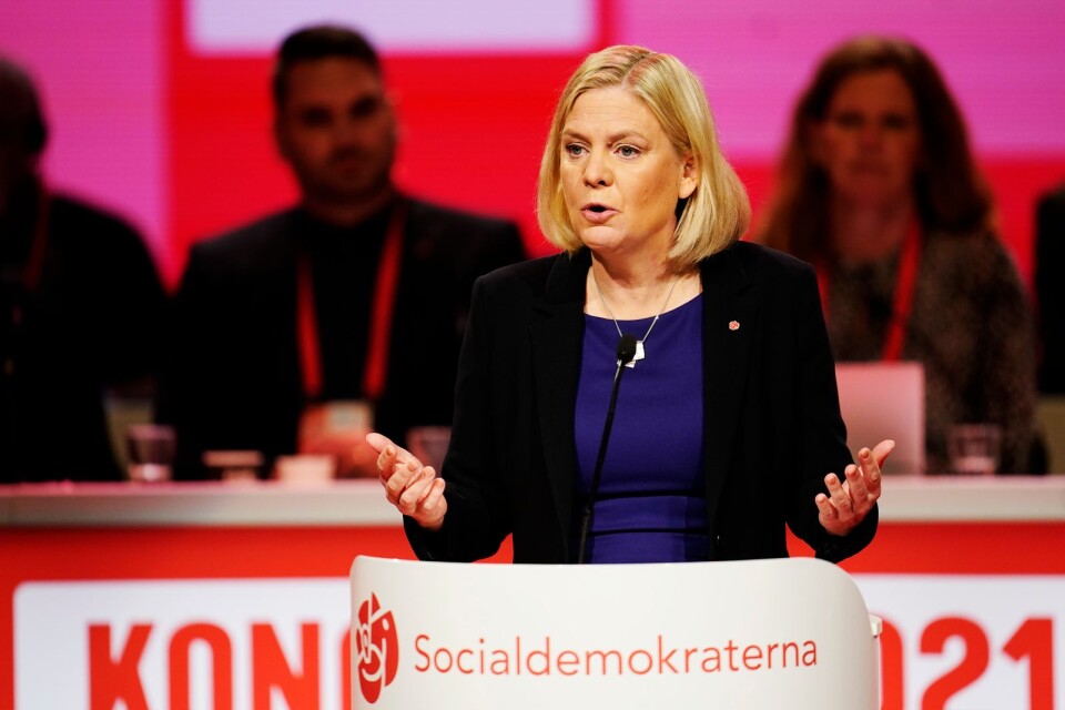 Socialdemokraternas nya partiordförande Magdalena Andersson håller tal under kongressen i Göteborg.