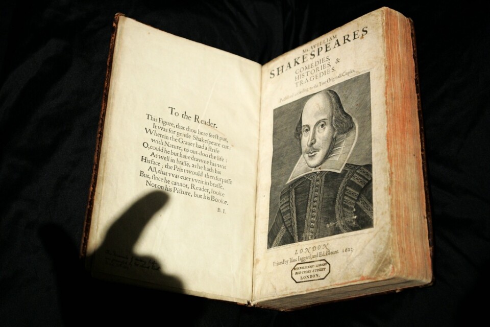 En "första folio" av William Shakespeare kommer att säljas på auktion. Arkivbild.