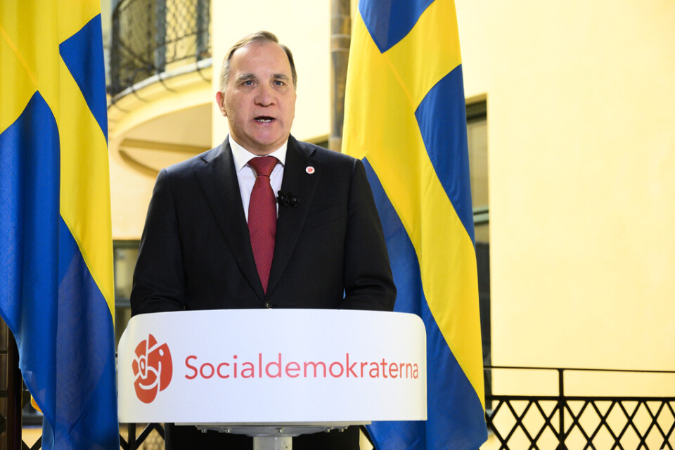 Statsminister och Socialdemokraternas partiledare Stefan Löfven håller förstamajtal digitalt.