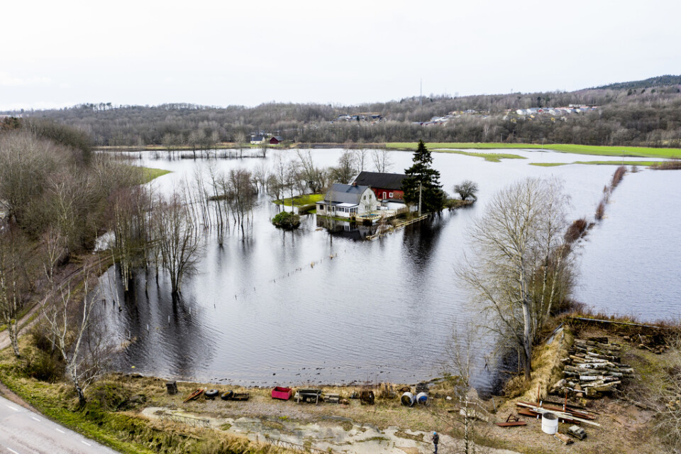 Översvämning i Nissan drabbar det halländska samhället Åled. Arkivbild.