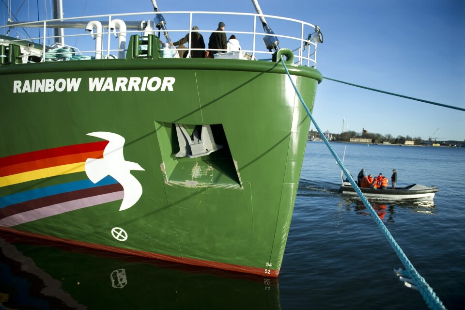Greenpeace Rainbow Warrior III, här vid Skeppsbron i Stockholm. Arkivbild.