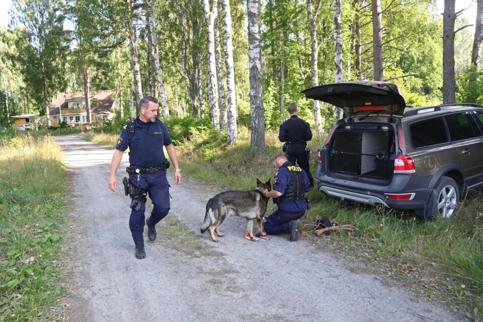 Polisen vid insatsen utanför Laxå. Foto: TT