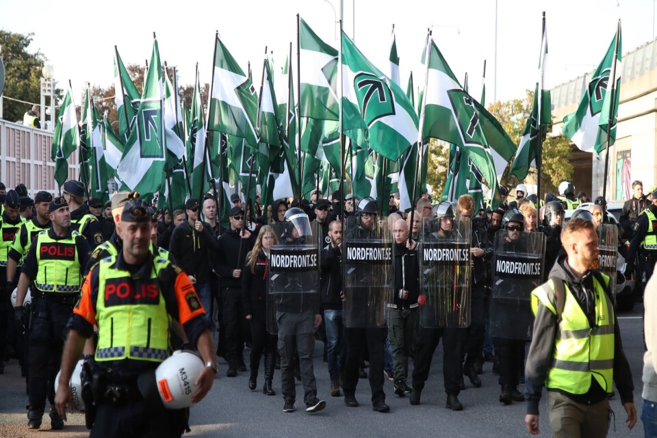 Nordiska motståndsrörelsens demonstration nära bokmässan i Göteborg 2017.