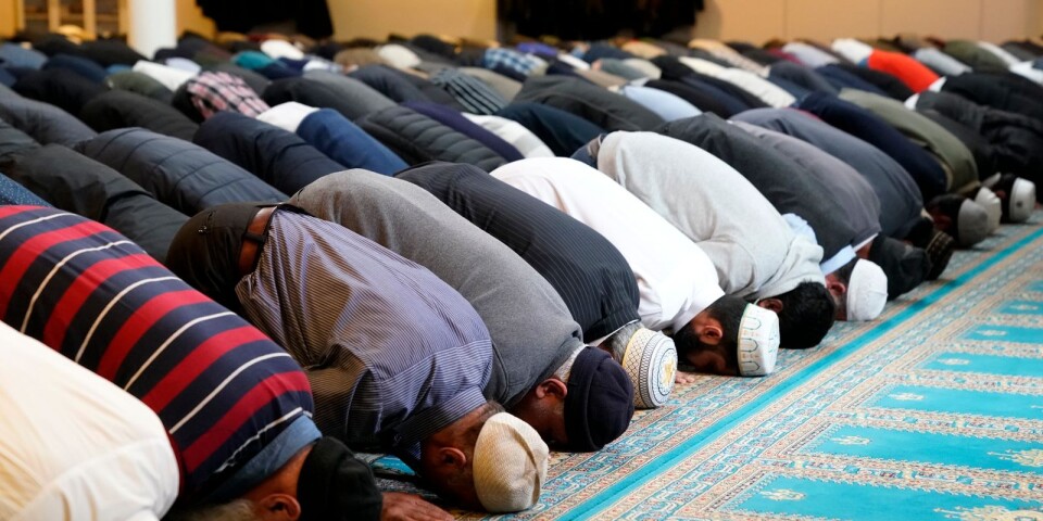 Muslimska män under fredagsbönen.