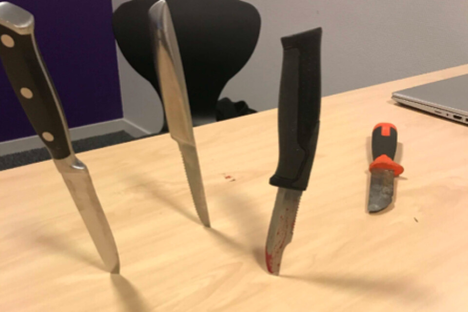 The knives that the 16-year-old is suspected of having taken to school.