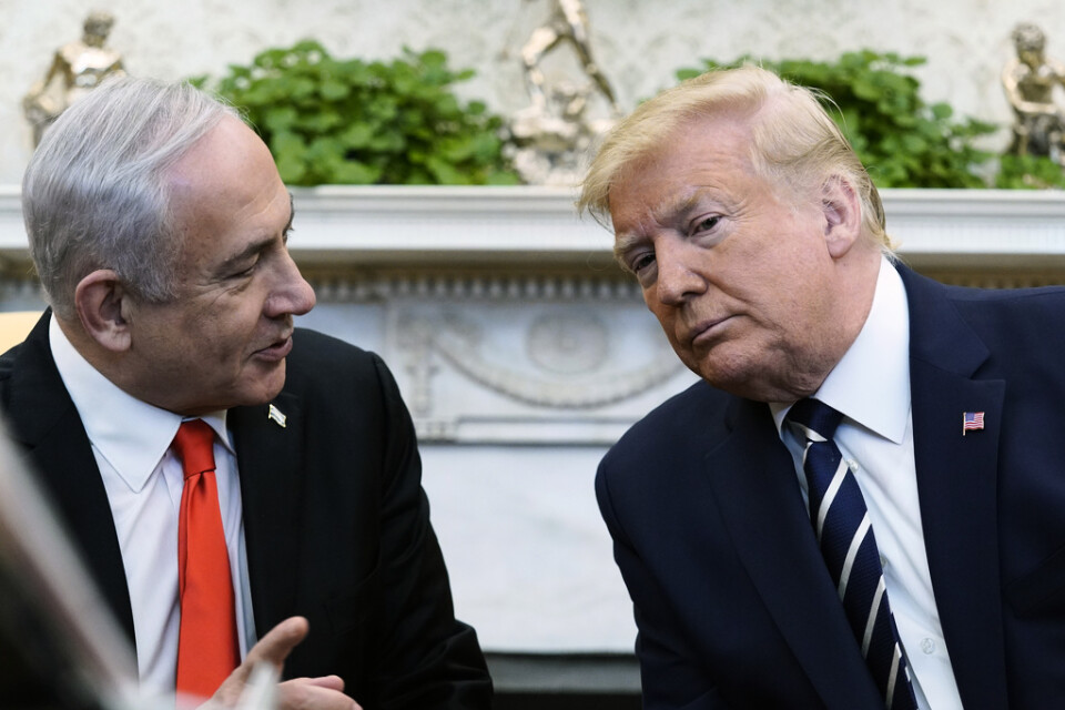 USA:s president Donald Trump tar emot Israels premiärminister Benjamin Netanyahu i Vita huset.