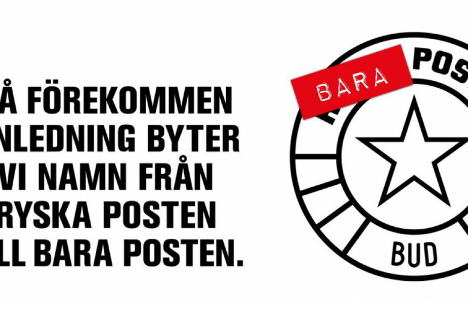 Ryska Posten blir Bara Posten. Bilden är en skärmdump från företagets hemsida.