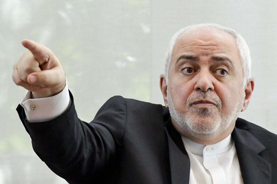 Irans utrikesminister Javad Zarif under sitt anförande på fredsinstitutet Sipri.