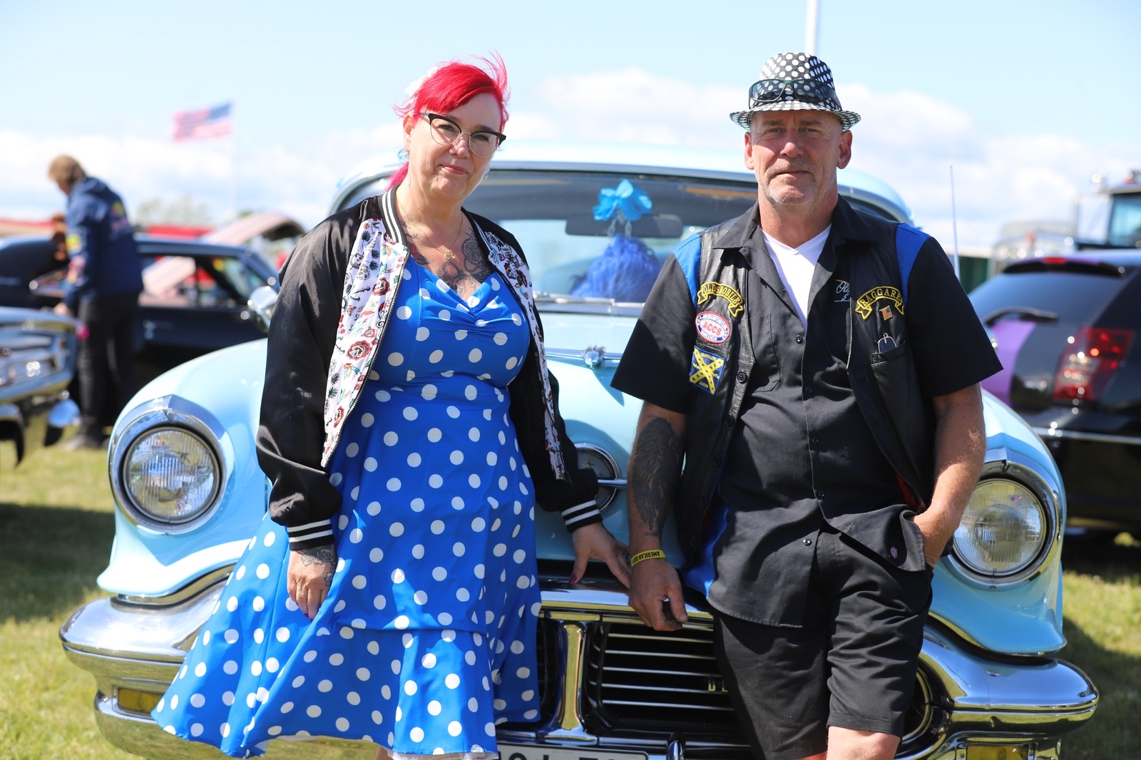 Jan och Carina Bladh som tagit sig från Ronneby till American Days på Öland med sin Oldsmobile.