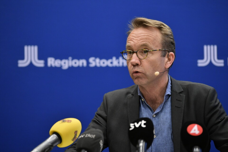 Björn Eriksson, hälso- och sjukvårdsdirektör, under måndagens pressträff med Region Stockholm om det aktuella läget i hälso- och sjukvården med anledning av covid-19.
