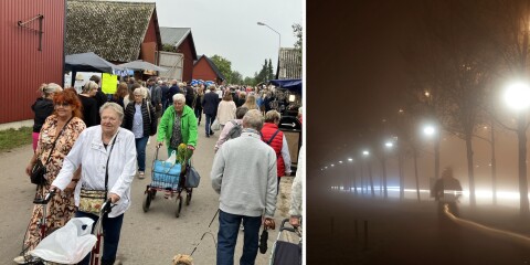 Vänster: Skördefesten i Eriksöre 2023. Höger: Belysningen har uppgraderats och blivit energisnål i byn.