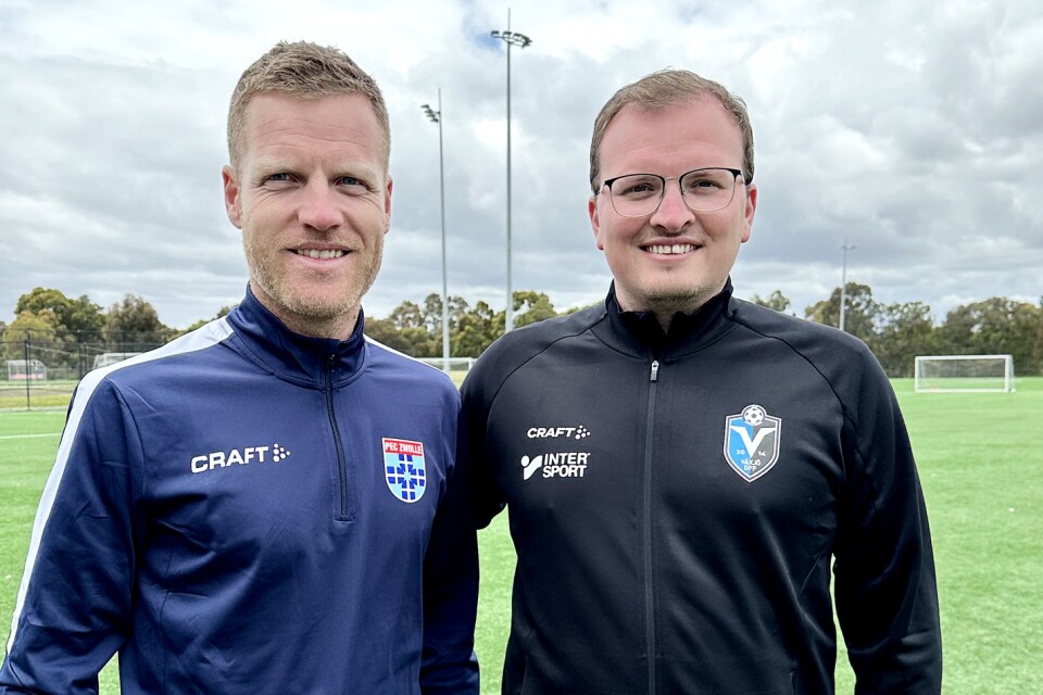 PEC Zwolles akademichef Dennis Rosink och Växjö DFF:s sportchef Dennis Popperyd.