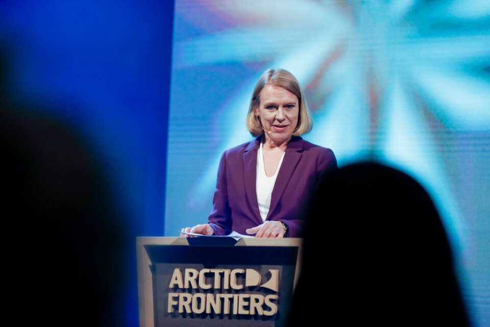 Norges utrikesminister Anniken Huitfeldt under en internationell konferens om hållbar utveckling i Arktis, som Kina uppges ha stora intressen i. Bild från januari.