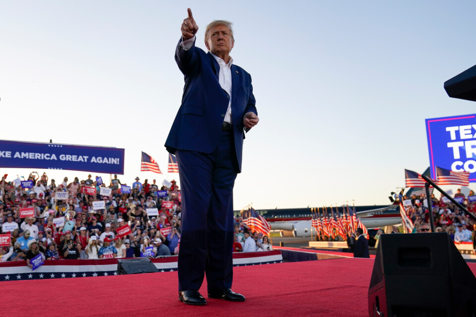 Expresident Donald Trump fotad under ett kampanjtal i Waco i Texas förra veckan.