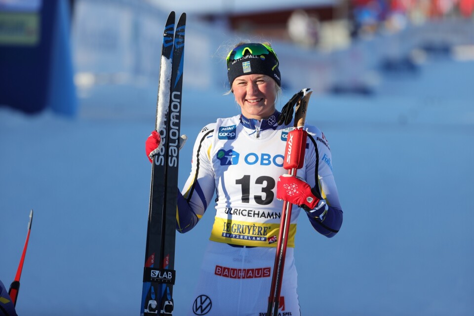 Maja Dahlqvist tog sin första världscupseger i Ulricehamn förra säsongen. Inför loppet fick hon taktiska tips av pojkvännen Kevin Bolger. Arkivbild.