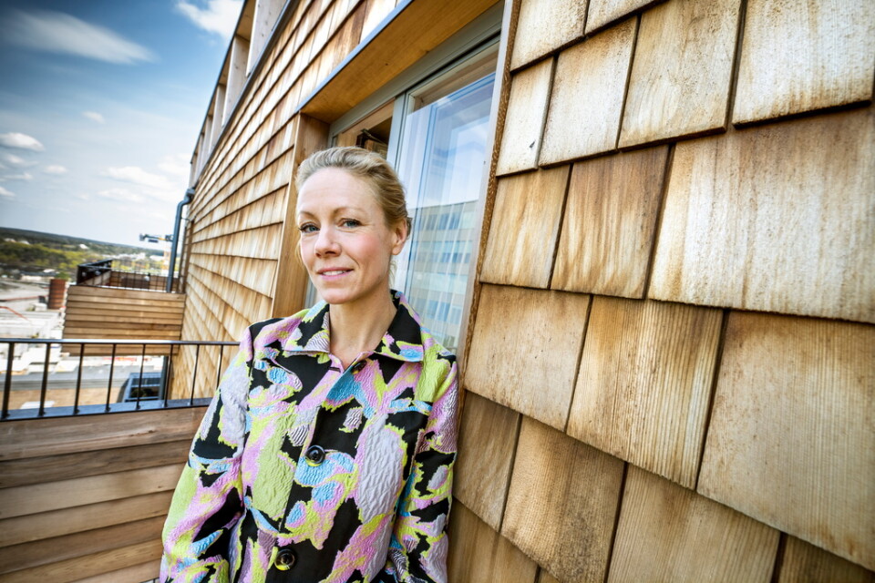 "Trä är fiffigt eftersom det äter koldioxid", säger Anna Ervast Öberg, projektutvecklingschef på Folkhem som bygger Cederhusen.
