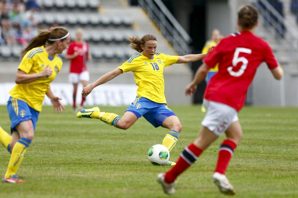 Jessica Samuelsson under en landskamp mellan Sverige och Norge 2013.
Foto: TT