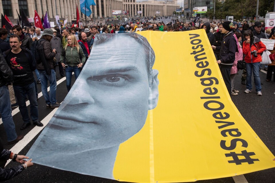 10 juni, 2018: Demonstranter i Moskva för Oleg Sentsovs sak. Organisationen Free Russia stod bakom aktionen.