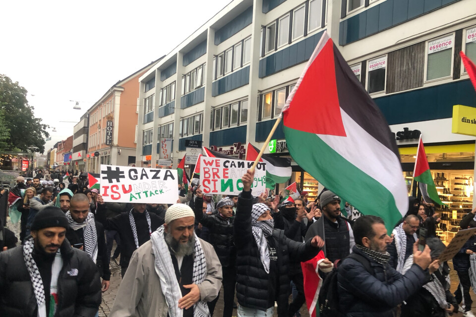 Demonstration för Palestina i centrala Växjö.