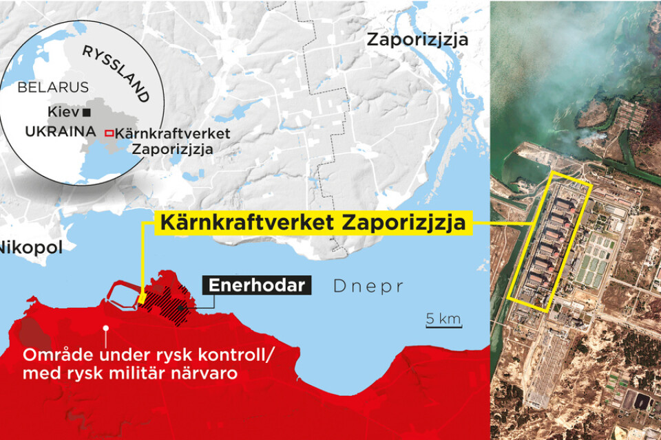 Den ryskockuperade staden Enerhodar och kärnkraftverket Zaporizjzja.