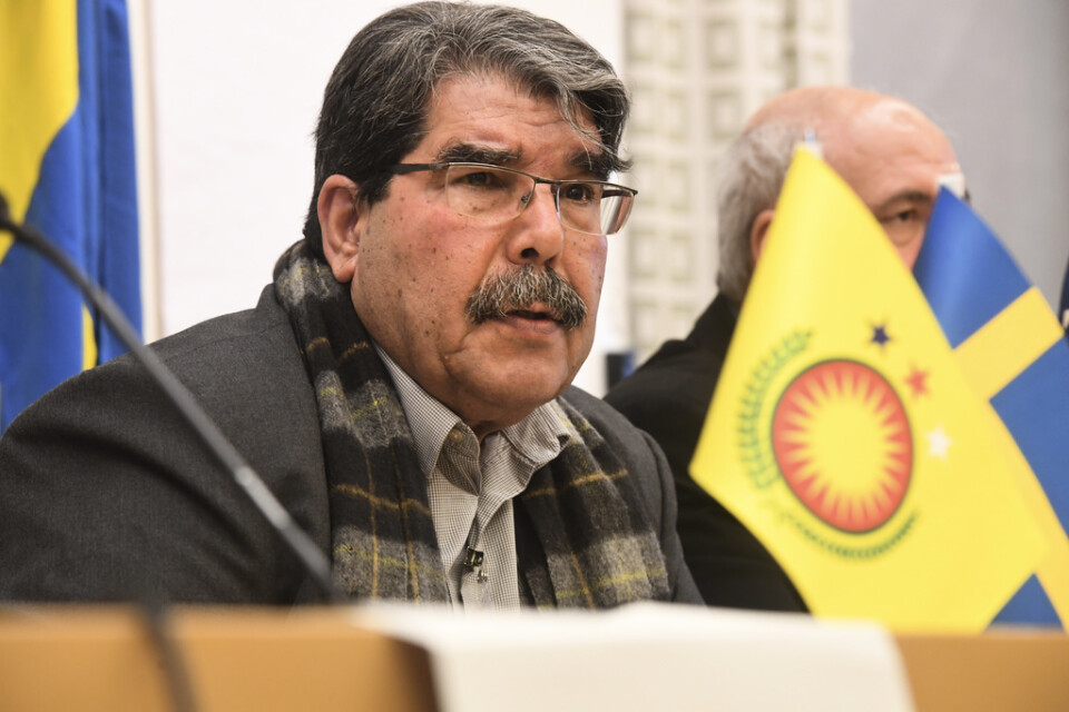 Kurdiske Salih Muslim, ledare för PYD, under ett besök i Stockholm 2018. Arkivbild.
