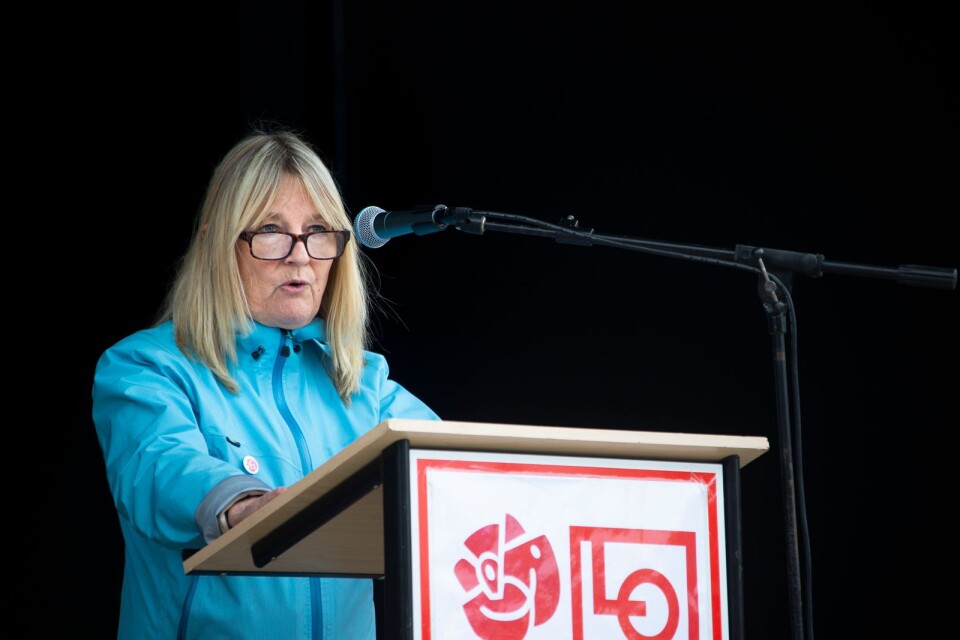 Marita Ulvskog (S), talade i Stadsparken i går.
