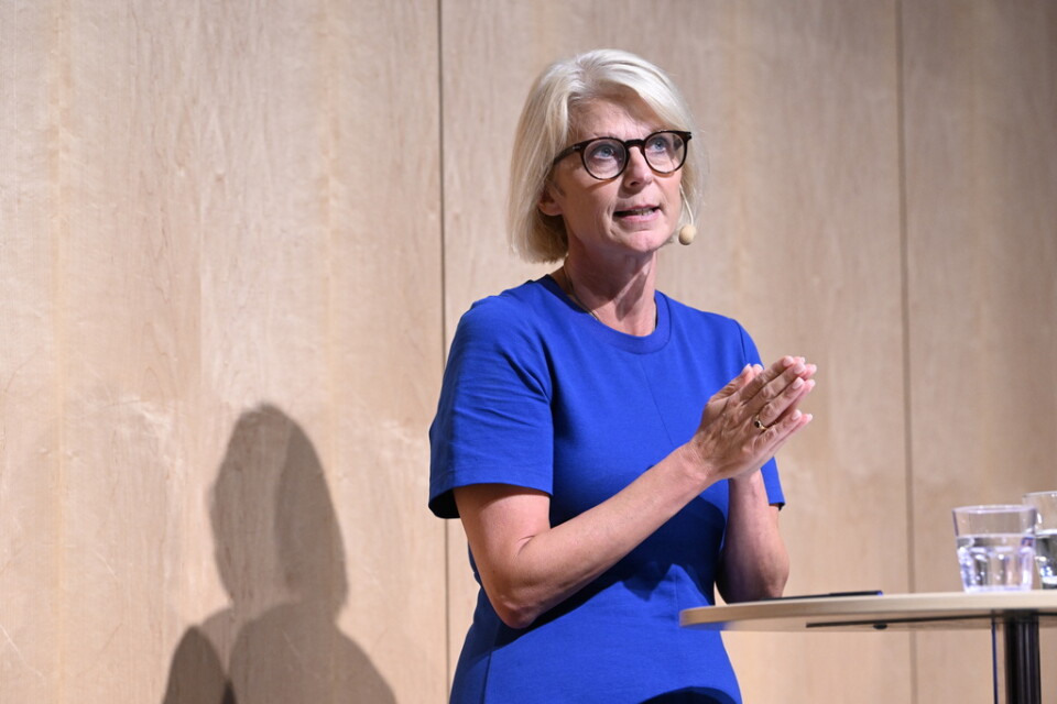 Moderaternas ekonomiskpolitiska talesperson Elisabeth Svantesson under ett seminarium i Visby.