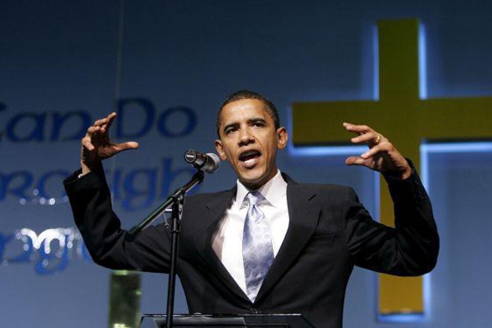 Barack Obama talar på Martin Luther Kings day, januari 2007.