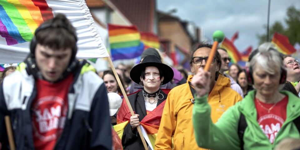 Liv Wallenberg var en av dem som deltog i lördagens Prideparad. Paraden markerade avslutningen på Prideveckan i Skurup.